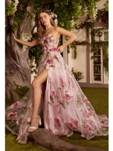 Strapless Floral Dress