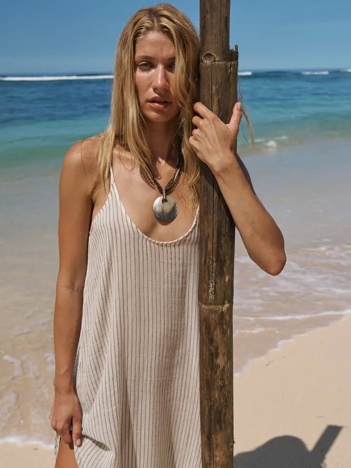 Yaz Dress - Khaki Green Stripes
